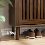 Meuble à chaussures Noyer 60 cm, Rangement d'entrée moderne avec 2 tiroirs basculants, Design clôture, pour Couloir et Corridor