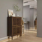 Meuble à chaussures Noyer 60 cm, Rangement d'entrée moderne avec 2 tiroirs basculants, Design clôture, pour Couloir et Corridor