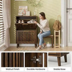 Meuble à chaussures Noyer 60 cm, Rangement d'entrée moderne avec 2 tiroirs basculants, Design clôture, pour Couloir et Corridor