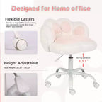 Chaise de vanité avec dossier patte de chat, petite chaise de bureau sans accoudoirs à roulettes, chaise d'ordinateur pivotante à 360° en tissu Teddy, hauteur réglable pour bureau à domicile
