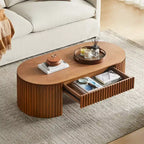 Table basse à piédestal ovale en bois moderne Manuel avec tiroir et relief fait main