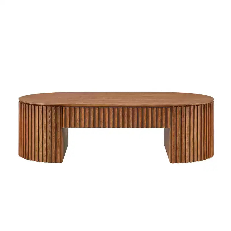 Table basse à piédestal ovale en bois moderne Manuel avec tiroir et relief fait main
