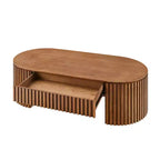 Table basse à piédestal ovale en bois moderne Manuel avec tiroir et relief fait main
