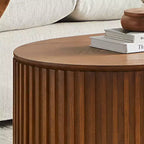 Table basse à piédestal ovale en bois moderne Manuel avec tiroir et relief fait main
