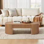 Table basse à piédestal ovale en bois moderne Manuel avec tiroir et relief fait main