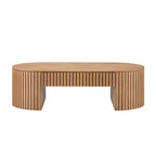 Table basse à piédestal ovale en bois moderne Manuel avec tiroir et relief fait main