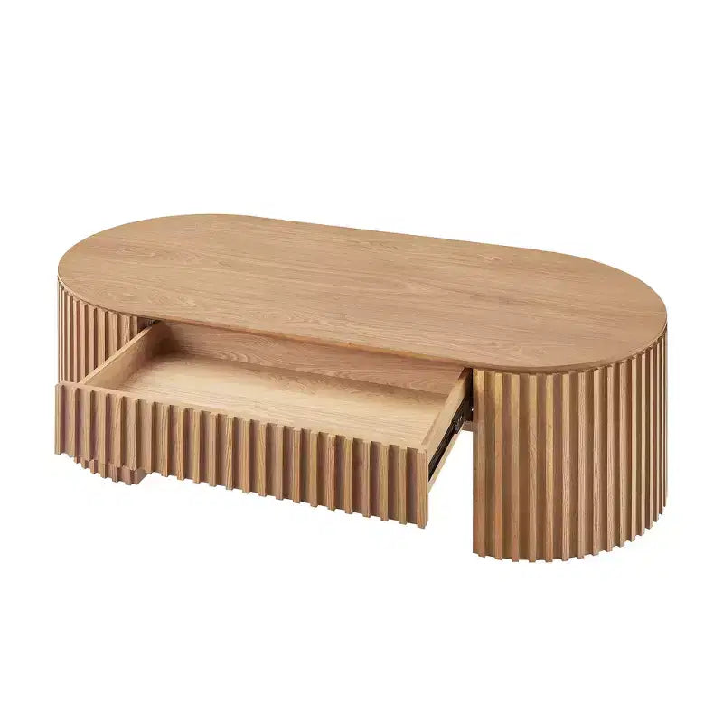Table basse à piédestal ovale en bois moderne Manuel avec tiroir et relief fait main