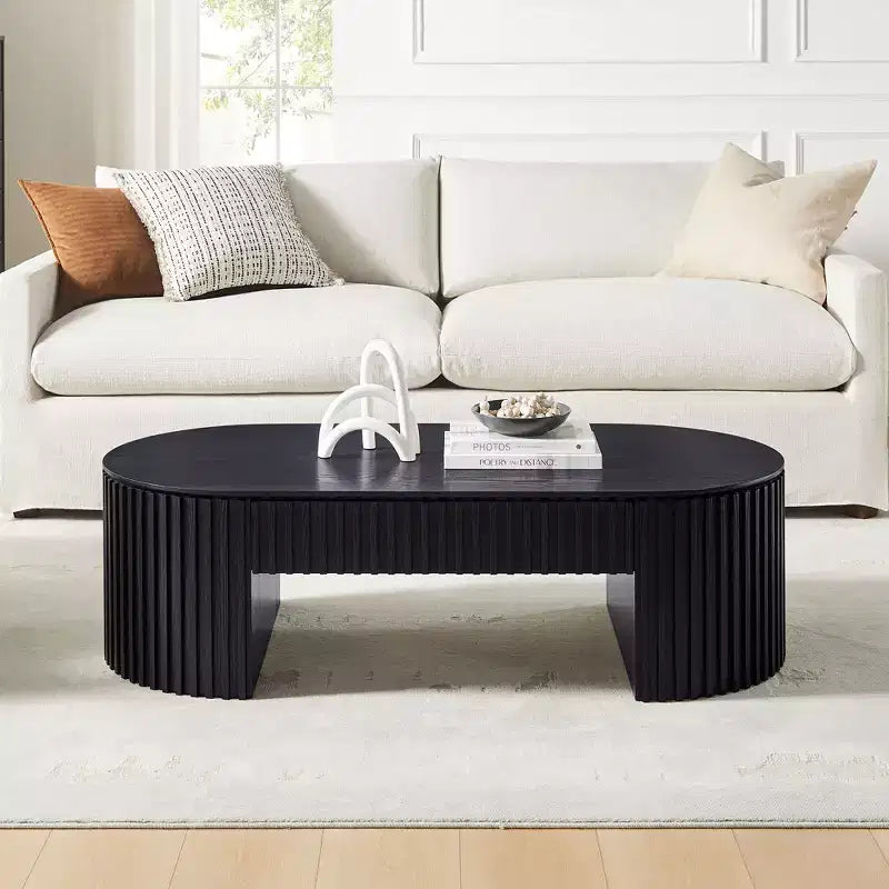 Table basse à piédestal ovale en bois moderne Manuel avec tiroir et relief fait main