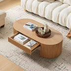 Table basse à piédestal ovale en bois moderne Manuel avec tiroir et relief fait main