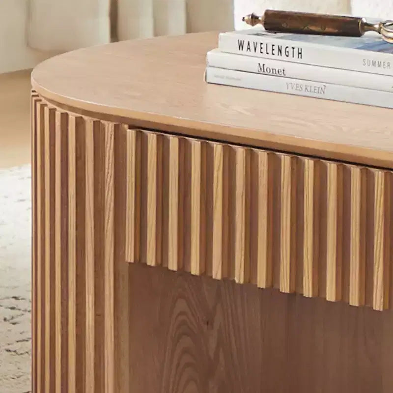 Table basse à piédestal ovale en bois moderne Manuel avec tiroir et relief fait main