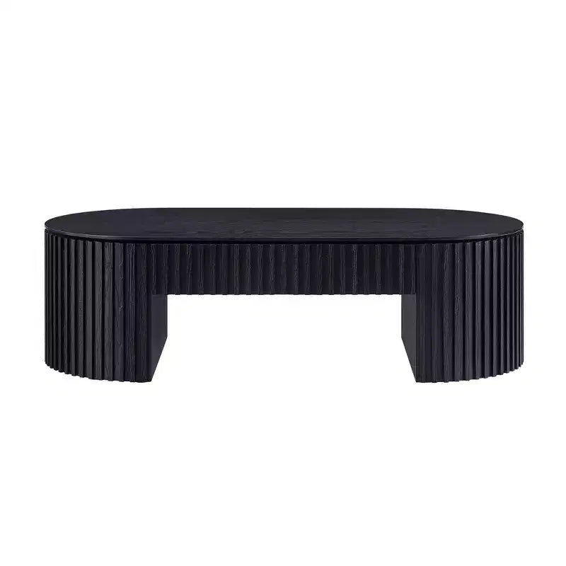 Table basse à piédestal ovale en bois moderne Manuel avec tiroir et relief fait main