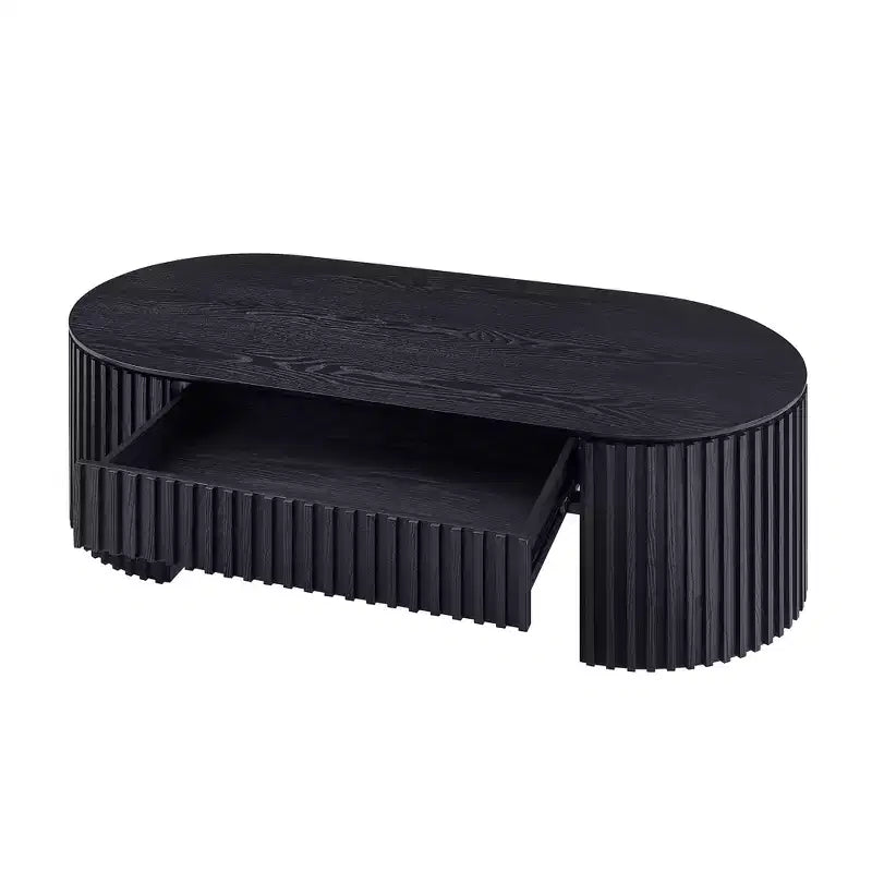 Table basse à piédestal ovale en bois moderne Manuel avec tiroir et relief fait main