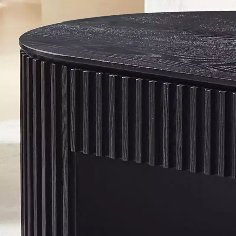 Table basse à piédestal ovale en bois moderne Manuel avec tiroir et relief fait main