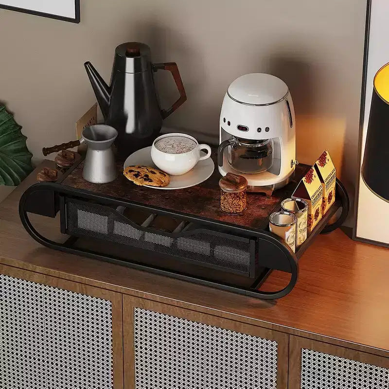 Support tiroir pour dosettes de café, range-dosettes en fer d'une capacité de 70-83, diviseurs réglables, organisateur de café en métal et bois