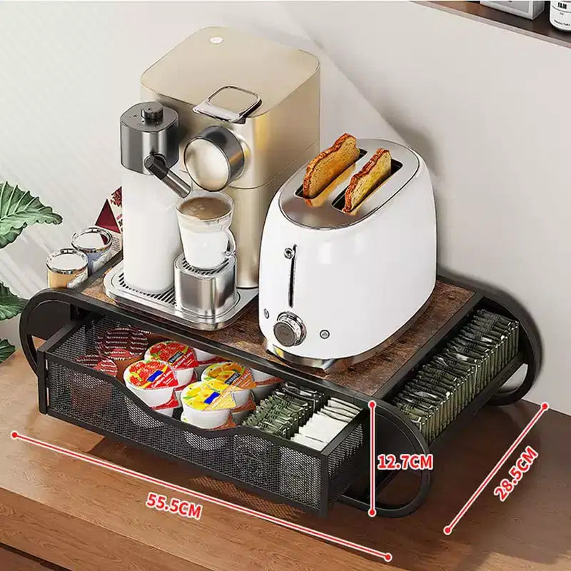 Support tiroir pour dosettes de café, range-dosettes en fer d'une capacité de 70-83, diviseurs réglables, organisateur de café en métal et bois