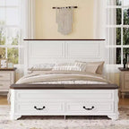 Lit Queen en pin de style campagnard Leonard avec banc de rangement et 2 grands tiroirs