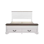 Lit Queen en pin de style campagnard Leonard avec banc de rangement et 2 grands tiroirs