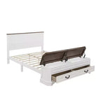 Lit Queen en pin de style campagnard Leonard avec banc de rangement et 2 grands tiroirs
