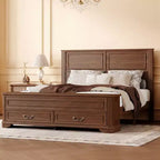 Lit Queen en pin de style campagnard Leonard avec banc de rangement et 2 grands tiroirs