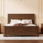 Lit Queen en pin de style campagnard Leonard avec banc de rangement et 2 grands tiroirs