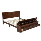 Lit Queen en pin de style campagnard Leonard avec banc de rangement et 2 grands tiroirs