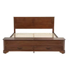 Lit Queen en pin de style campagnard Leonard avec banc de rangement et 2 grands tiroirs
