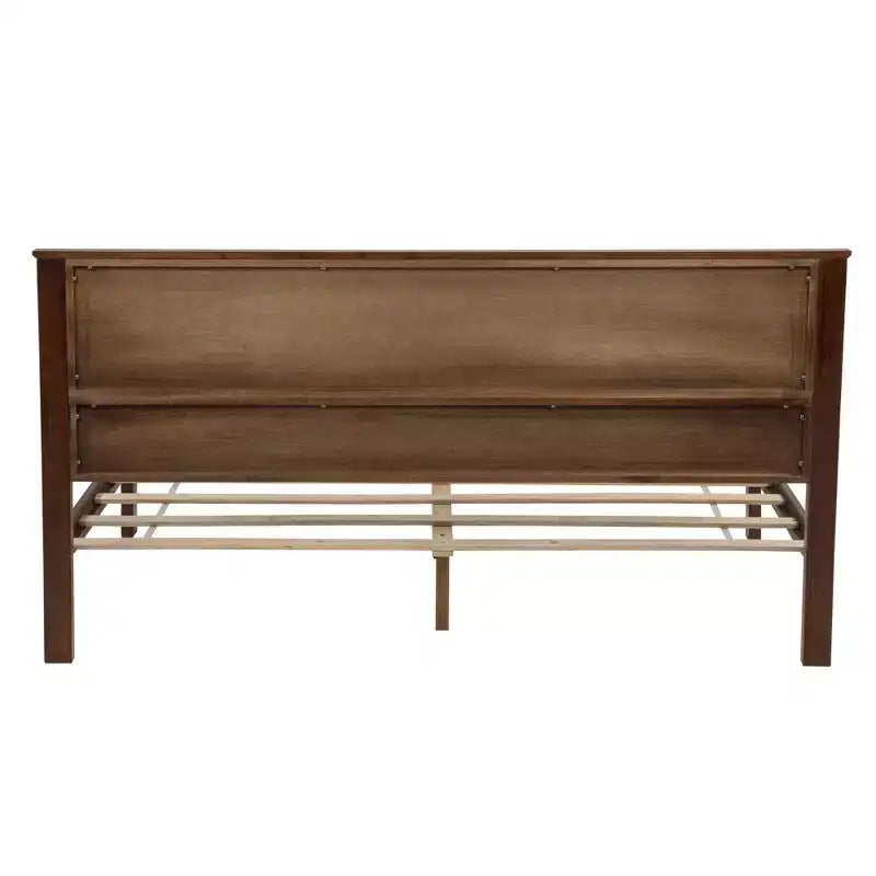 Lit Queen en pin de style campagnard Leonard avec banc de rangement et 2 grands tiroirs
