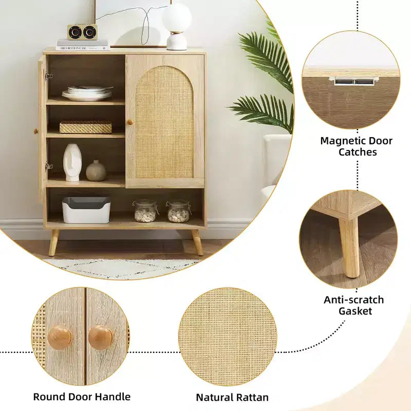 Meuble à chaussures en rotin naturel pour entrée, étagères réglables à 4 niveaux, buffet de rangement autoportant, peut contenir jusqu'à 20 paires, pour couloir, salon