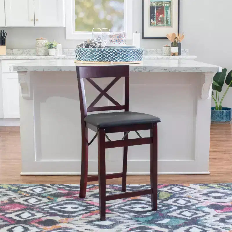 Tabouret de bar pliant en similicuir Triena X avec dossier en hauteur de comptoir, expresso : Siège rembourré, hauteur 61 cm