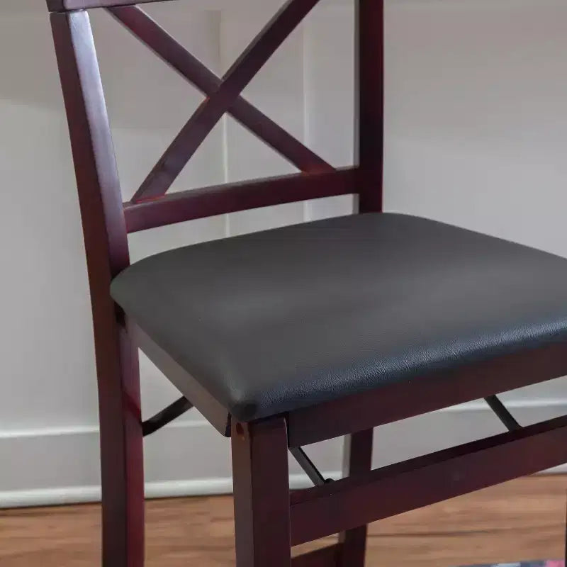 Tabouret de bar pliant en similicuir Triena X avec dossier en hauteur de comptoir, expresso : Siège rembourré, hauteur 61 cm