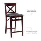 Tabouret de bar pliant en similicuir Triena X avec dossier en hauteur de comptoir, expresso : Siège rembourré, hauteur 61 cm