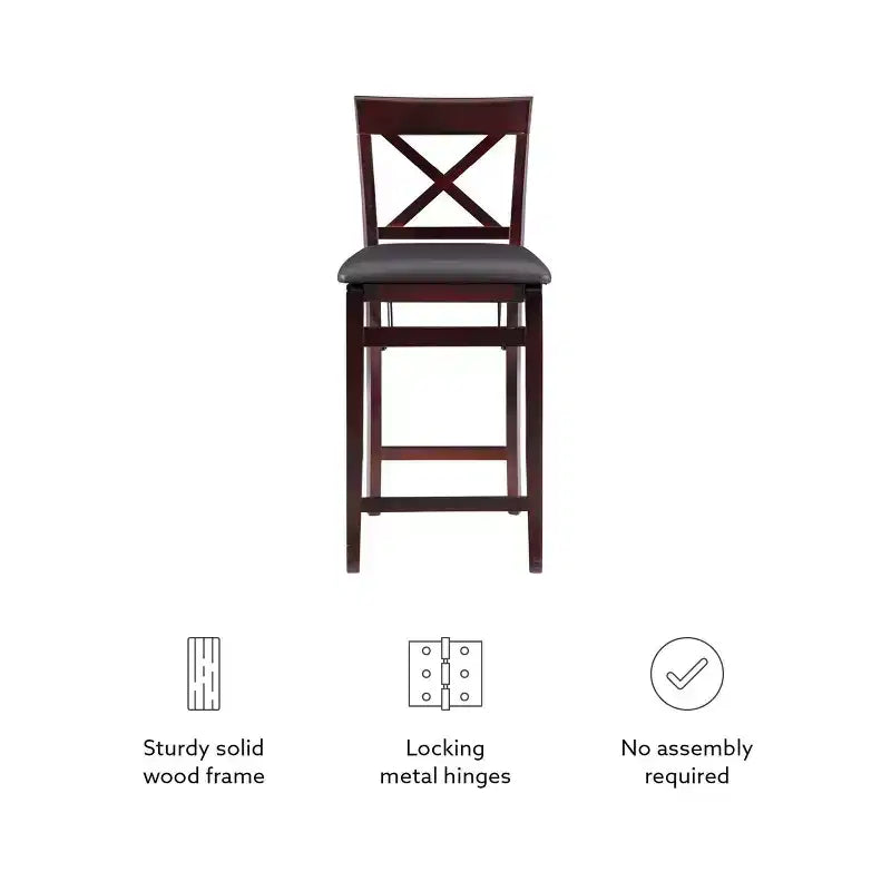 Tabouret de bar pliant en similicuir Triena X avec dossier en hauteur de comptoir, expresso : Siège rembourré, hauteur 61 cm