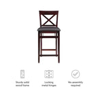 Tabouret de bar pliant en similicuir Triena X avec dossier en hauteur de comptoir, expresso : Siège rembourré, hauteur 61 cm