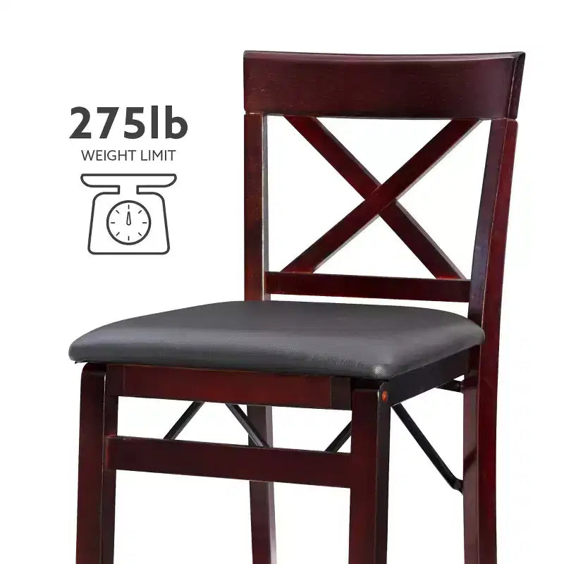 Tabouret de bar pliant en similicuir Triena X avec dossier en hauteur de comptoir, expresso : Siège rembourré, hauteur 61 cm