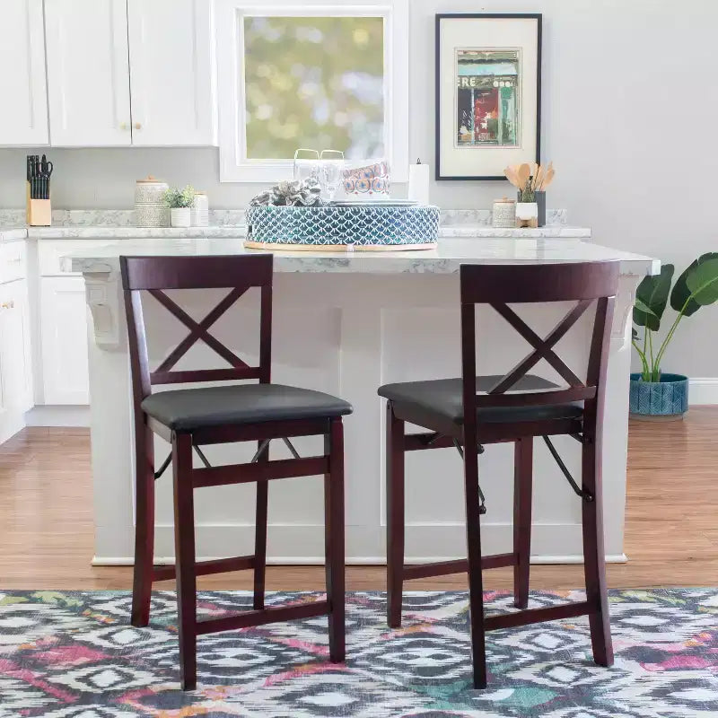 Tabouret de bar pliant en similicuir Triena X avec dossier en hauteur de comptoir, expresso : Siège rembourré, hauteur 61 cm