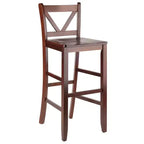Victor V-Back Tabouret de bar 30 po bois/noyer, paquet de 2 : bois massif, dossier haut, non rembourré