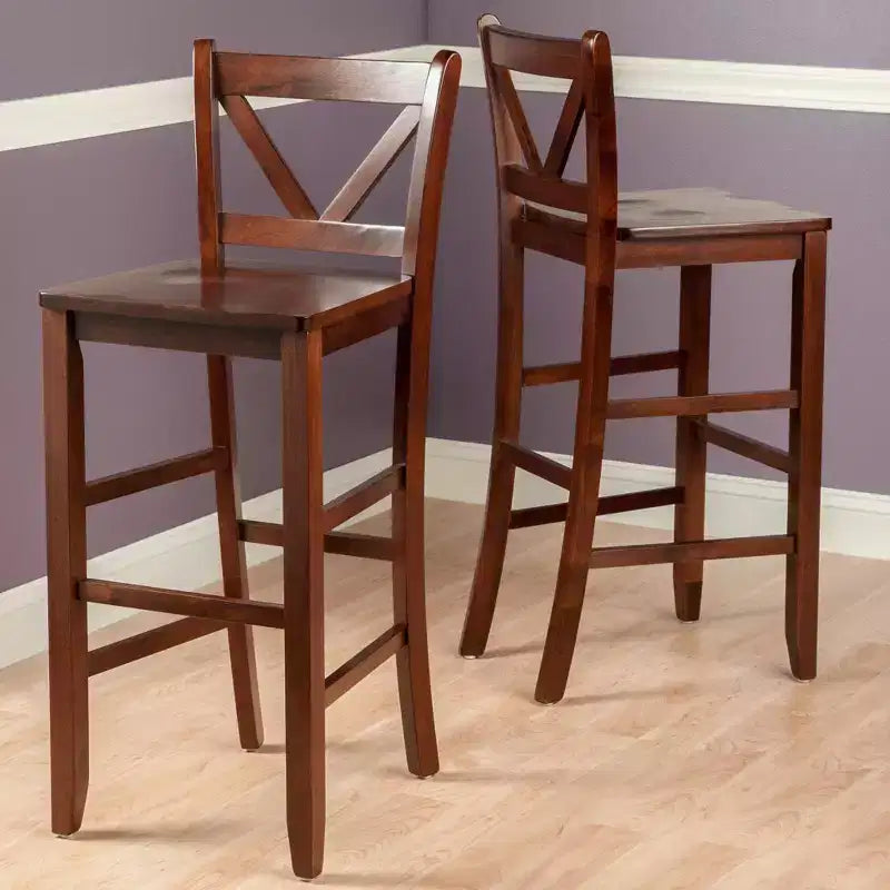 Victor V-Back Tabouret de bar 30 po bois/noyer, paquet de 2 : bois massif, dossier haut, non rembourré