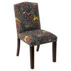 Chaise de salle à manger Ayala à motif de clous décoratifs, bleu marine Frolic : mélange lin-coton capitonné, dossier en forme de bosse de chameau, pieds en bois fuselés