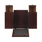 Angela Coiffeuse en bois traditionnel à miroir rabattable, 2 tiroirs et tabouret rembourré crème, Noyer