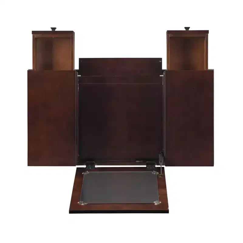 Angela Coiffeuse en bois traditionnel à miroir rabattable, 2 tiroirs et tabouret rembourré crème, Noyer