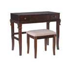Angela Coiffeuse en bois traditionnel à miroir rabattable, 2 tiroirs et tabouret rembourré crème, Noyer