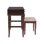 Angela Coiffeuse en bois traditionnel à miroir rabattable, 2 tiroirs et tabouret rembourré crème, Noyer