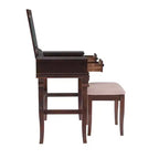 Angela Coiffeuse en bois traditionnel à miroir rabattable, 2 tiroirs et tabouret rembourré crème, Noyer