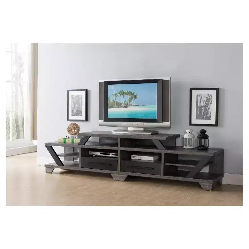 Meuble TV contemporain Harla pour téléviseurs jusqu'à 80" Gris/Noir vieilli, Centre de divertissement avec rangement