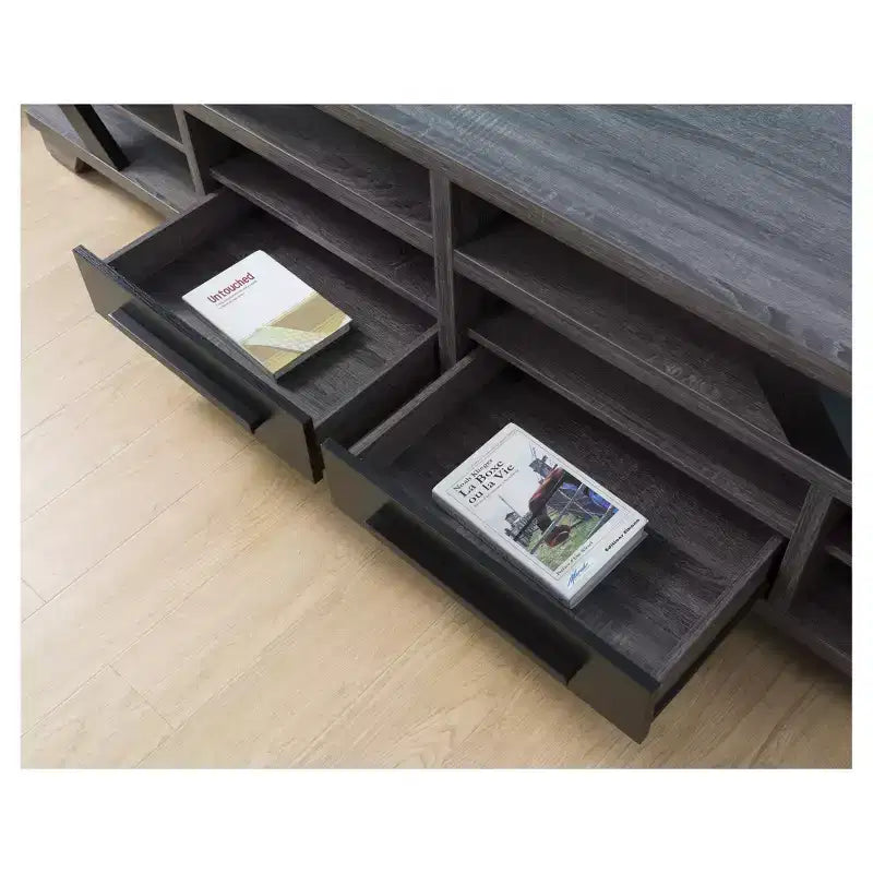 Meuble TV contemporain Harla pour téléviseurs jusqu'à 80" Gris/Noir vieilli, Centre de divertissement avec rangement
