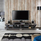 Meuble TV contemporain Harla pour téléviseurs jusqu'à 80" Gris/Noir vieilli, Centre de divertissement avec rangement