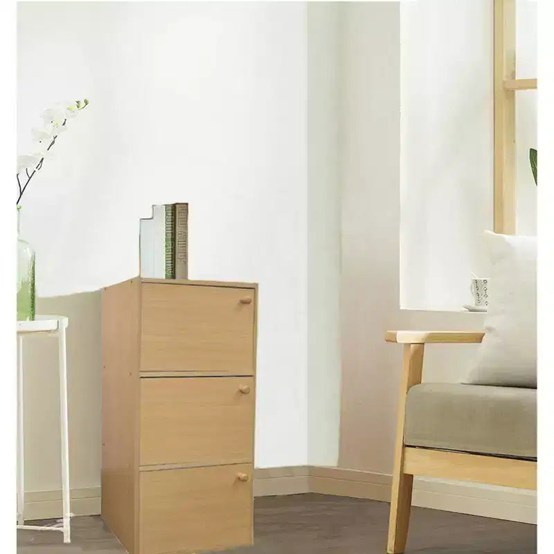 Étagère 3 niveaux de 35,5 po avec portes en bois de couleur tan : style moderne, quincaillerie en métal, cadre en bois