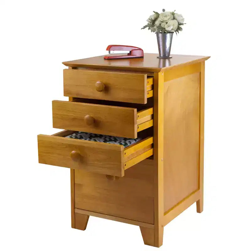 Meuble de classement de studio à 4 tiroirs brun miel : Rangement vertical, bureau à domicile, compatible avec les bureaux en L