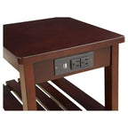 Table d'appoint Wasaki avec ports USB et étagères : 2 niveaux, rangement avec prise électrique