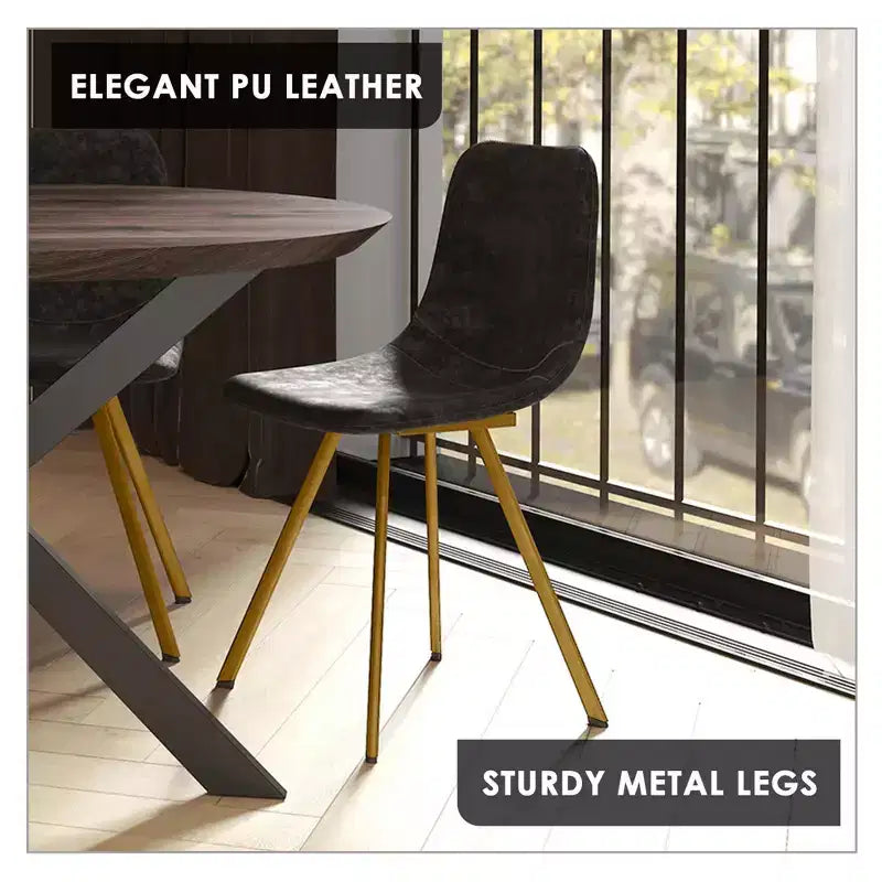 Chaise de salle à manger Markley Modern en similicuir, lot de 2 avec pieds dorés, assise rembourrée, design élégant pour la cuisine, la salle à manger, le bureau ou le café